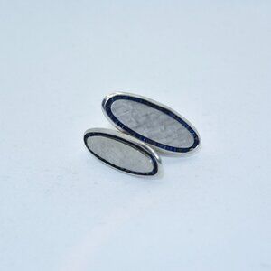 SOLD Lucien Piccard Palladium Marquis Cufflink with Blue Stones